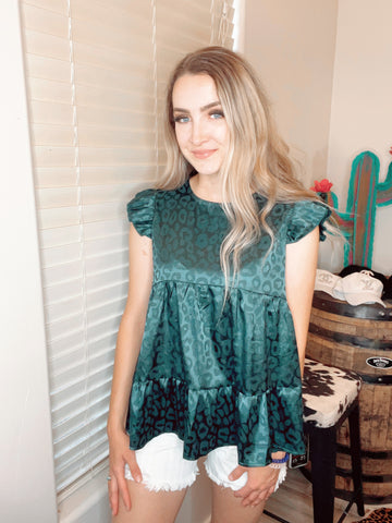 Cheetah Satin Ruffle Blouse