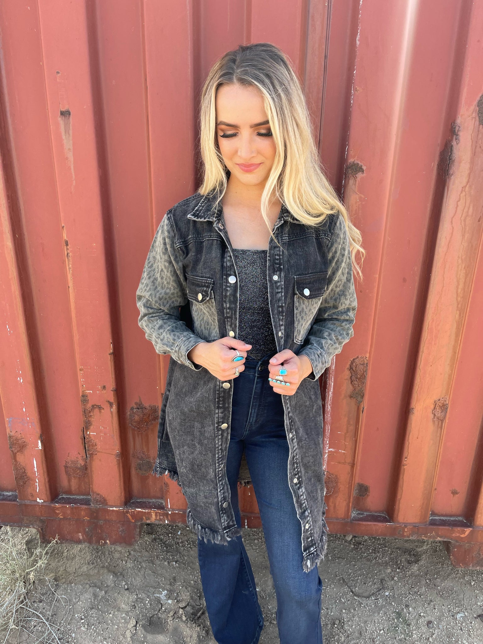 Leopard Midi Denim Jacket
