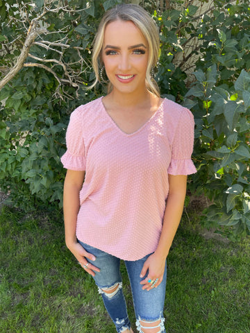 Dot Short Sleeve Ruffle Top
