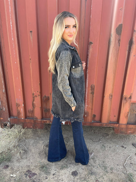 Leopard Midi Denim Jacket