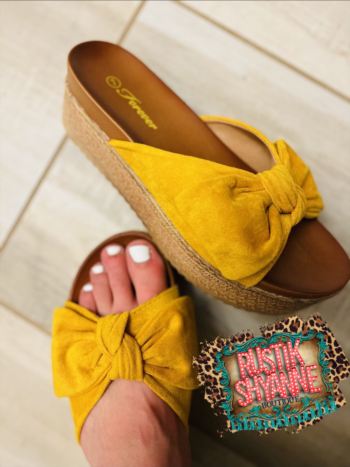 Mustard Bow Platform Sandals
