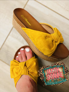 Mustard Bow Platform Sandals
