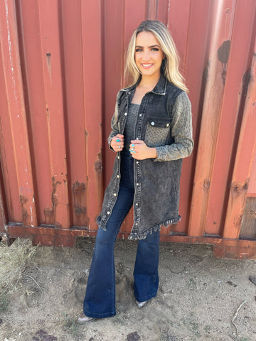 Leopard Midi Denim Jacket